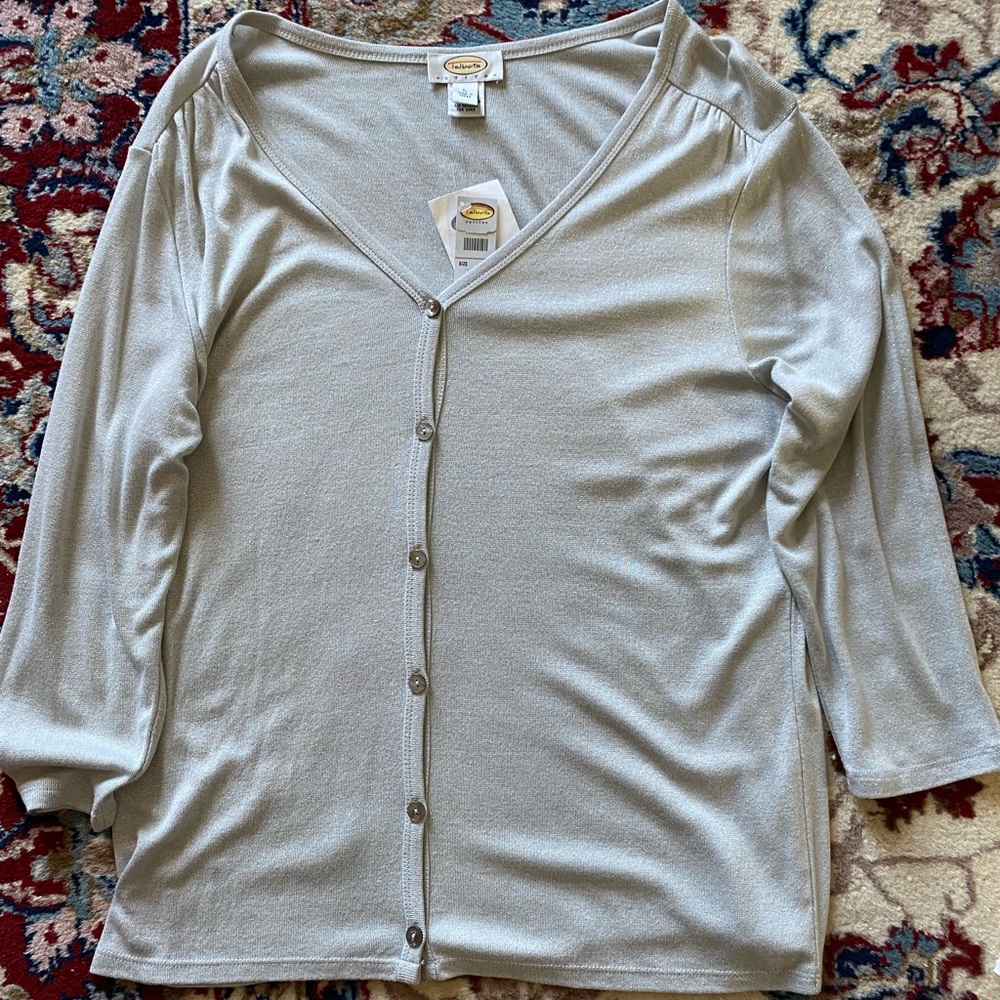 Talbots petite large silver sparkle cardigan